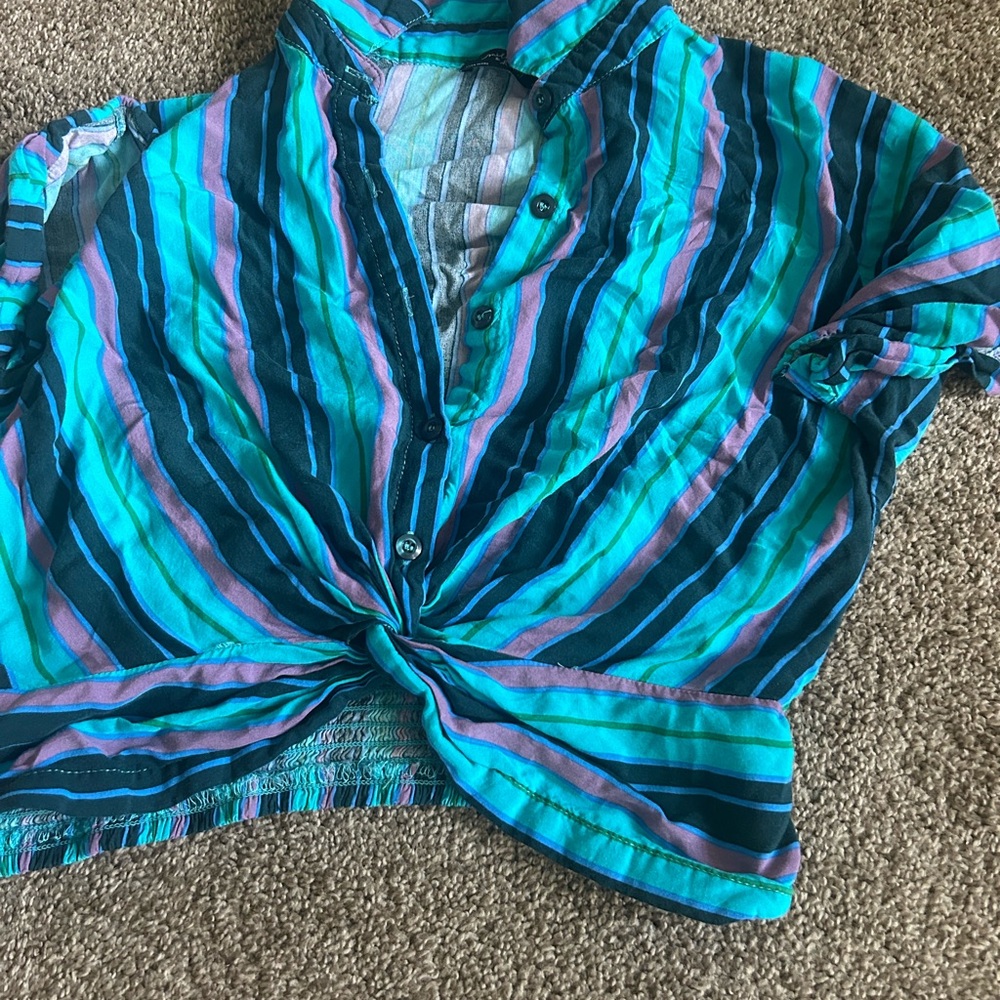 Vibrant Teal and Purple Striped Women's Crop Top